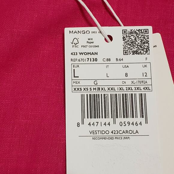 NWT Mango MNG Linen Blend Wrap Maxi Dress Hot Pink Sz 8 Coastal Vacay Casual - Picture 7 of 14